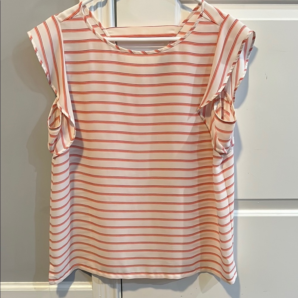 LOFT Orange and Pink Ruffled Cap Sleeve Blouse